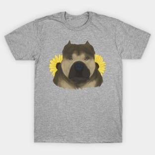 Sable American Bully with Sunflowers T-Shirt